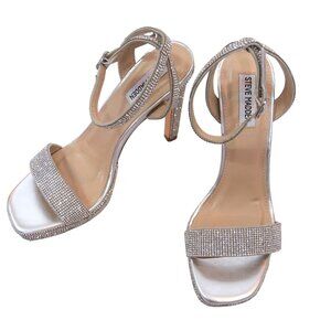 Steve Madden Damar Silver Rhinestone Heeled Sandal Size 8.5